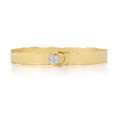 Yellow Gold Oval Button Cuff with Diamonds