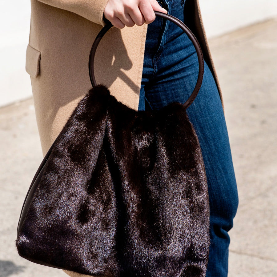 Chocolate Brown Leather with Mahogany Mink Nicolette Bag