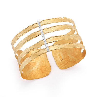 Yellow Gold Cut-Out Cuff with Pave Diamonds