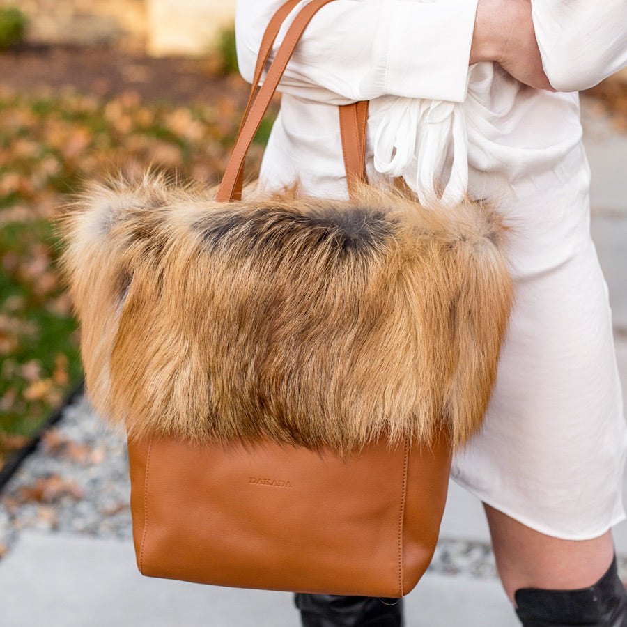 Camel Leather with Red Fox Kaley Tote