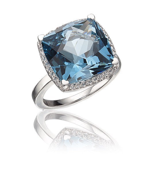 Lisa Nik 13mm Cushion Blue Topaz Ring