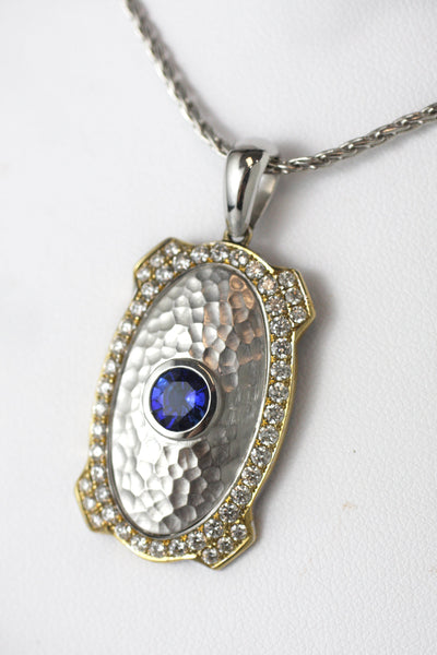Two Tone Hammered Sapphire Pendant