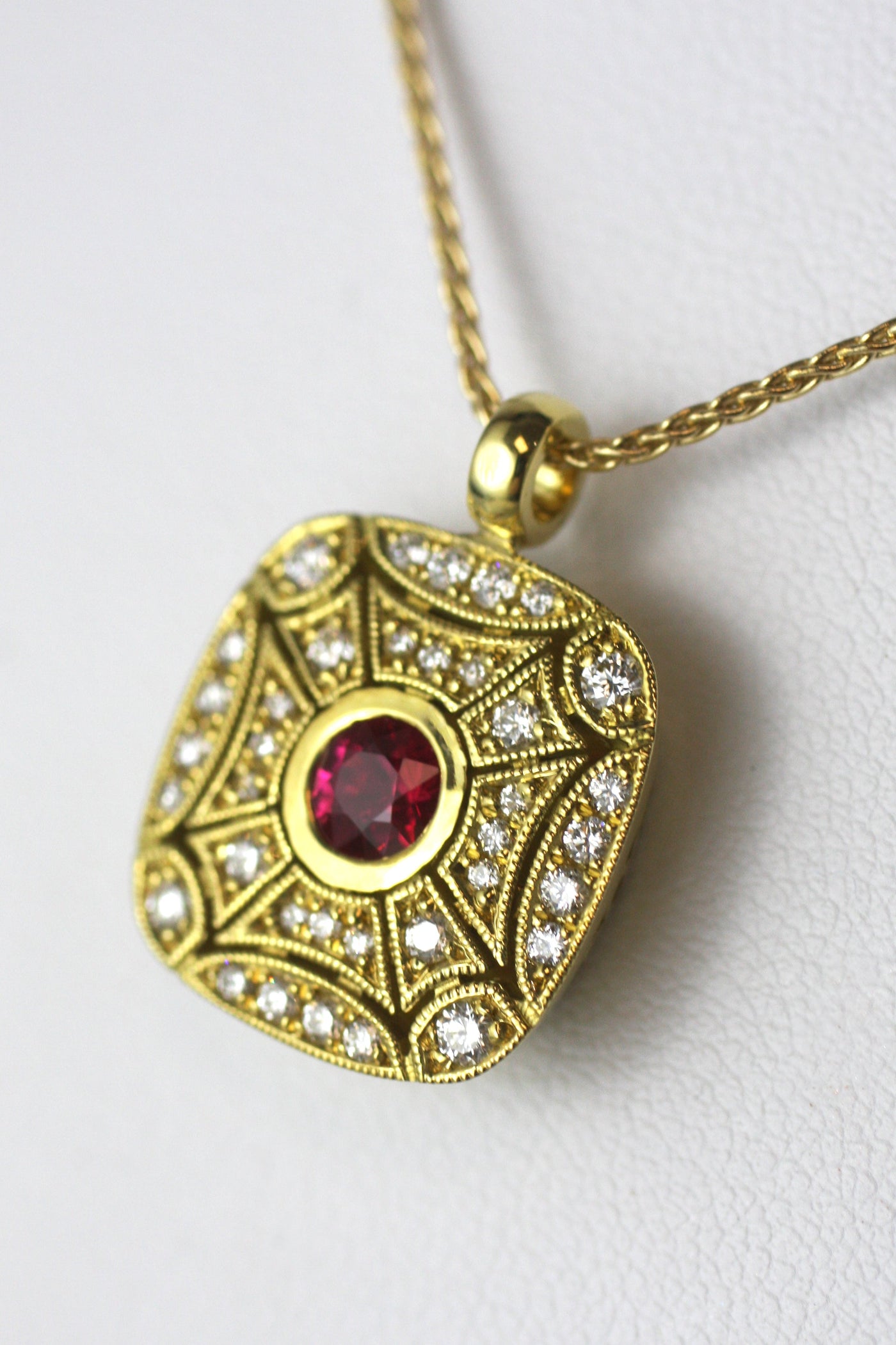 Ruby & Pave Yellow Gold Pendant