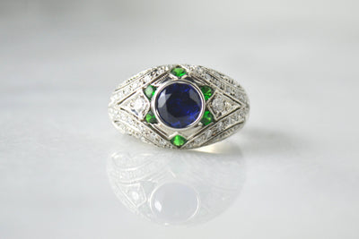 Sapphire, Tsavorite, and Diamond Ring