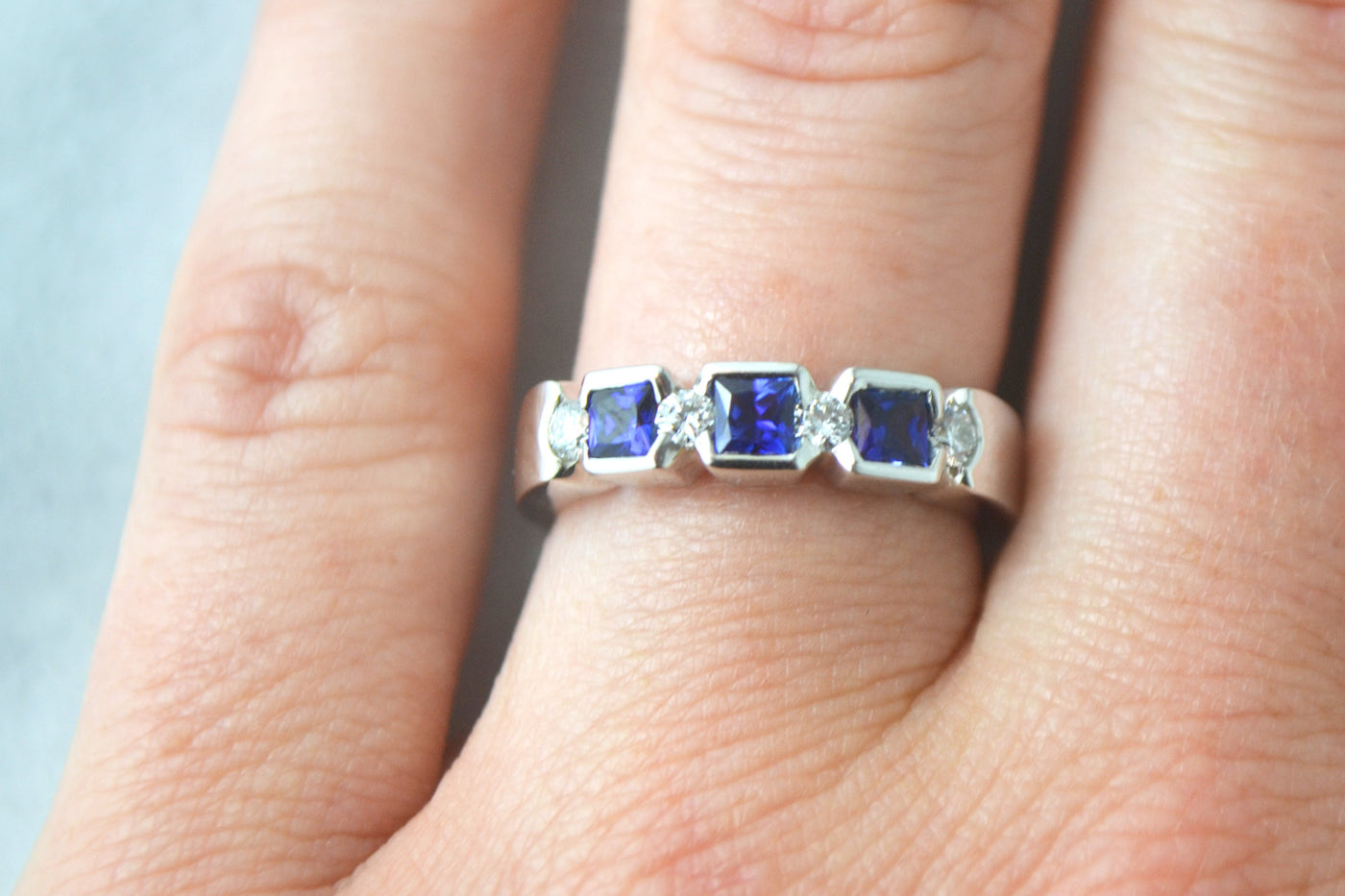 3 Stone Sapphire and Diamond Ring