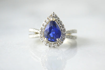 Pear-Shaped Sapphire and Pave Ring