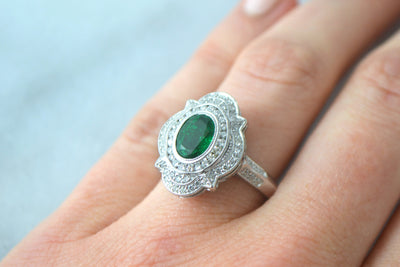 Emerald and Diamond Filigree Ring