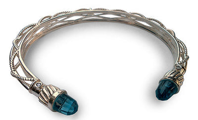 Blue Topaz Diamond Sterling Silver Bangle Bracelet