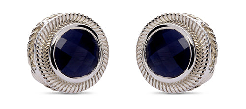 Blue Sapphire Platinum over Silver Post Earrings