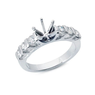 Solitaire Engagement Ring with Round Diamonds in the Shank Separated by Bars