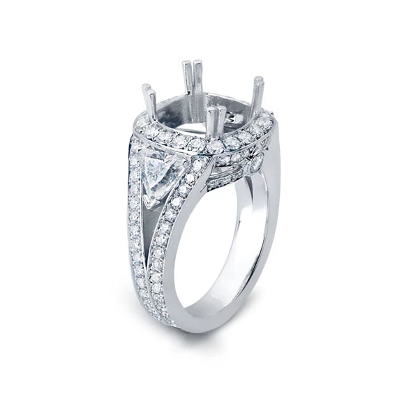 Halo Ring with Split Shank with Accent Diamonds in the Split