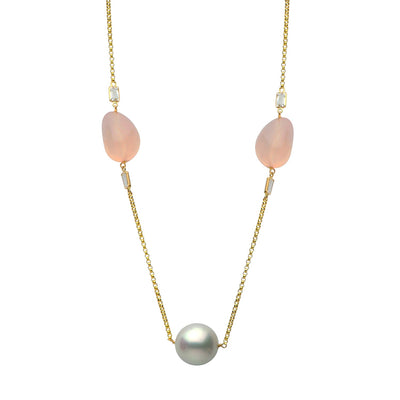 DSL South Sea Pearl, White Topaz & Rose Quartz Necklace